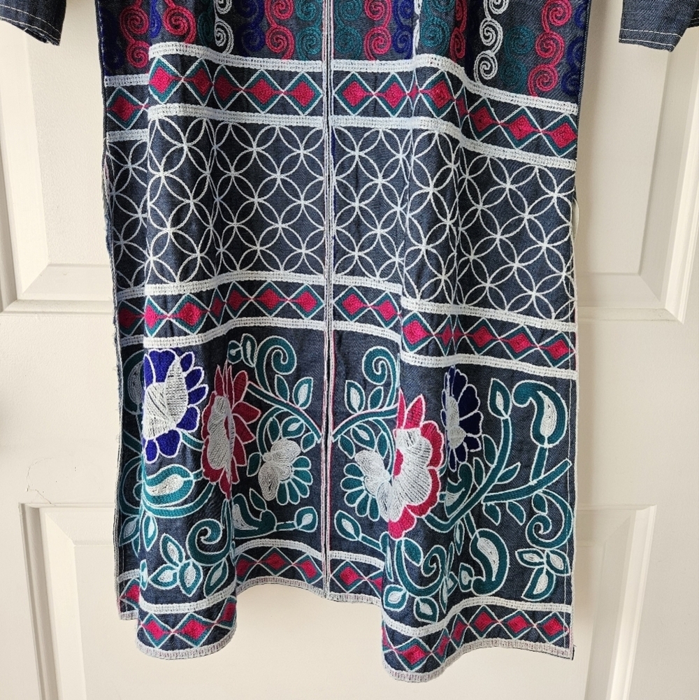 Embroidered Denim Tunic Dress - Picture 3 of 6